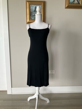 Vintage original Versace Black Midi Slip Dress with Double Spaghetti Straps